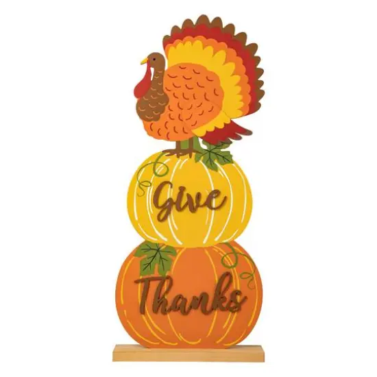 Glitzhome&reg; 36" Thanksgiving Wooden Stacked Pumpkin & Turkey Porch D&eacute;cor {7}