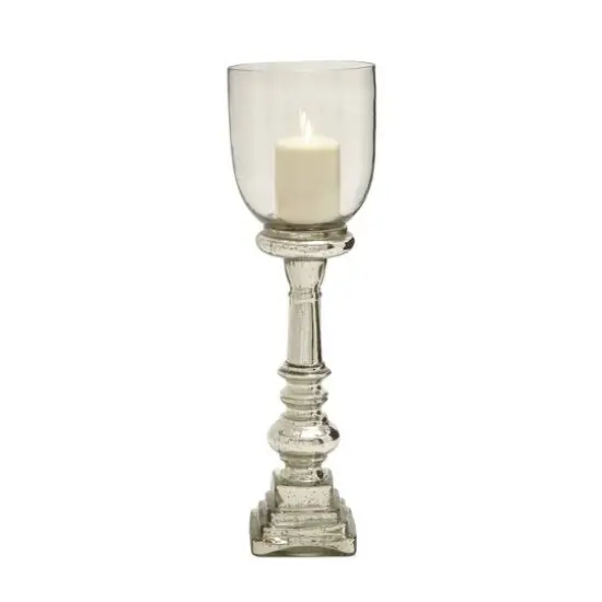 22" Silver Glass Traditional Candle Holder {4}