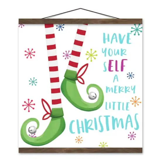 A Merry Christmas Elf Teak Hanging Canvas Wall Art {1}