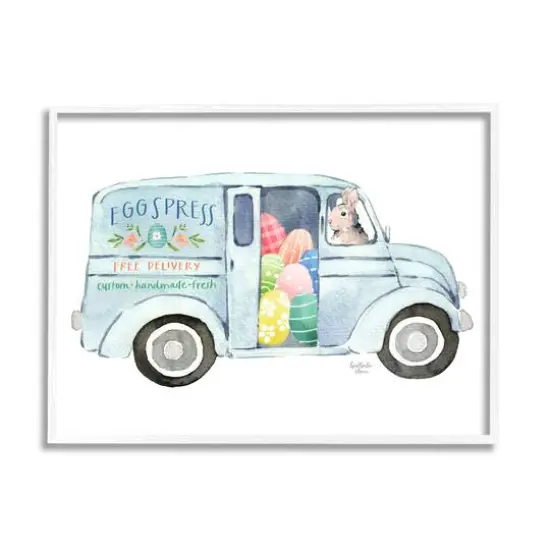 Stupell Industries Patterned Easter Eggs Truck Holiday Bunny Painting Framed Giclee Art White {1}