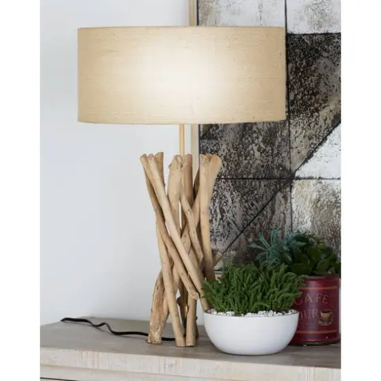 24" Natural Beige Wood Rustic Table Lamp {10}