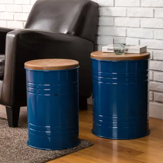 Glitzhome&reg; Metal Storage Accent Table with Solid Wood Lid Set Navy Blue {4}