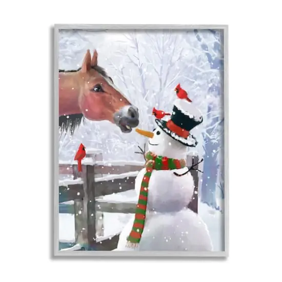 Stupell Industries Horse Eating Snowman Carrot Scene Framed Giclee Art Gray {1}