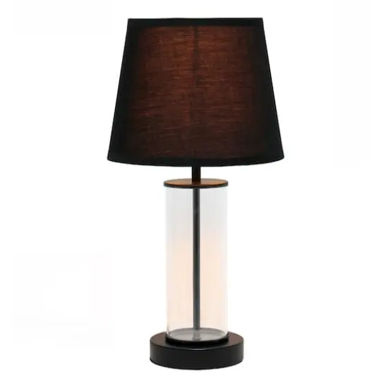 Simple Designs 17" Encased Metal & Clear Glass Table Lamp Black {3}
