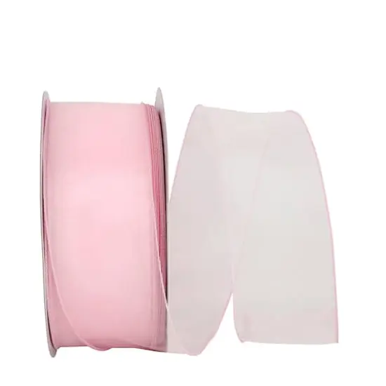 JAM Paper 2.5" x 50yd. Sheer Wired Ribbon Pink {1}