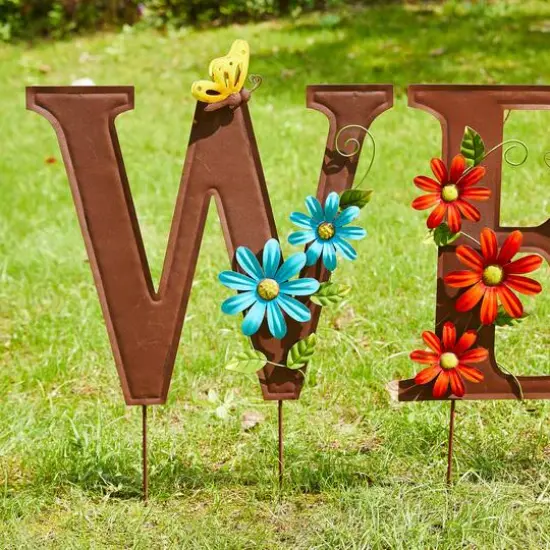 Glitzhome&reg; 2ft. Multi-Functional Metal WELCOME Yard Stakes, 7ct. {4}