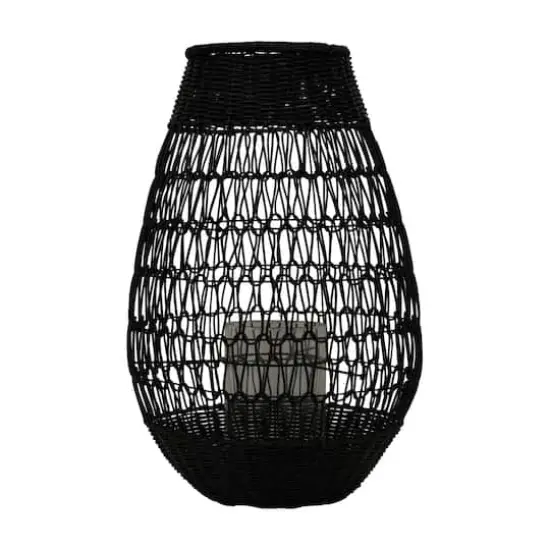Hello Honey&reg; Black Rattan Lantern with Glass Insert {1}