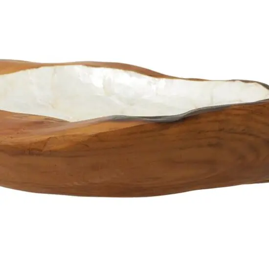18" Brown Wood & Natural Shell Decorative Bowl {6}