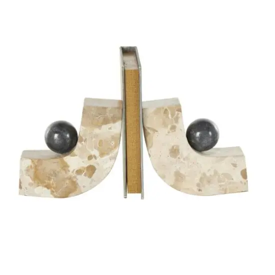 5" Brown Marble Arched Curved Bookends with Black Orbs, 2ct {9}