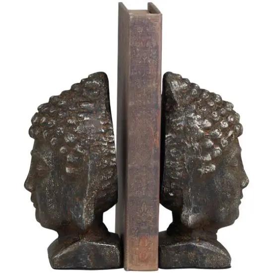 6.25" Black Antique Finish Metal Buddha Bookends, 2ct. {7}