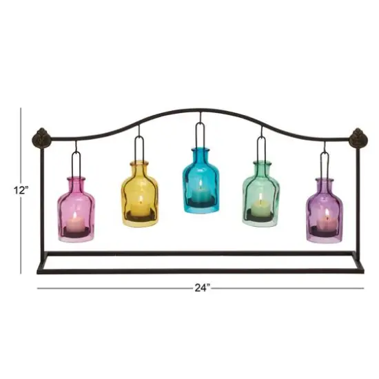 24" Multicolored Iron Coastal Candle Holder Lantern {8}