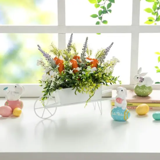 Glitzhome&reg; 12.5" Easter Carrot Metal Wagon Centerpiece {3}