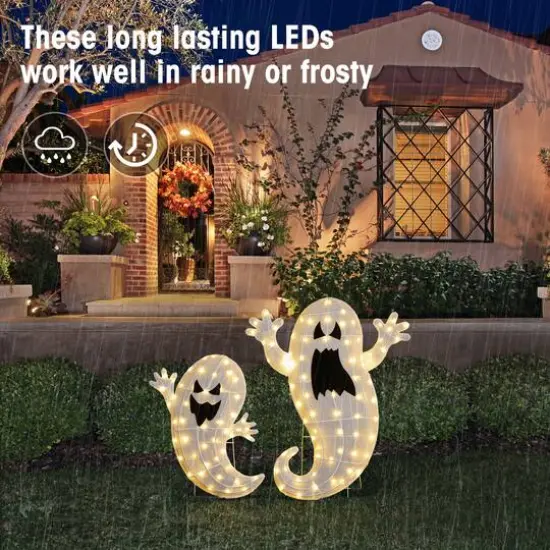 Glitzhome&reg; Set of 2 Lighted Halloween 2.5D Ghosts Family Outdoor Decor {7}