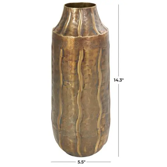 14" Brass Metal Snakeskin Inspired Vase with Dimensional Wavy Accents {9}