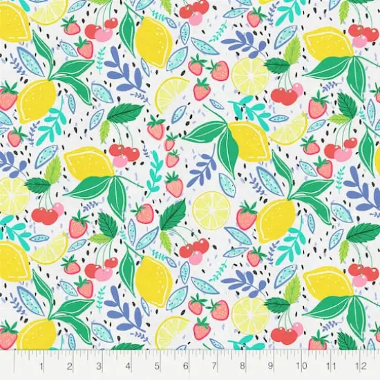 Fabric Editions White Mixed Fruits Cotton Fabric {3}