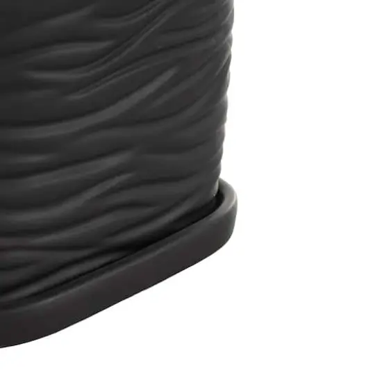 Black Wavy Ribbed Ceramic Planter Set {6}