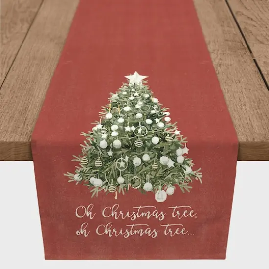 72" Oh Christmas Tree On Red Table Runner {1}