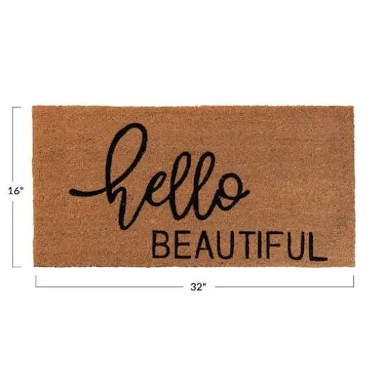 Hello Honey&reg; Black & Brown Hello Beautiful Natural Coir Doormat {5}