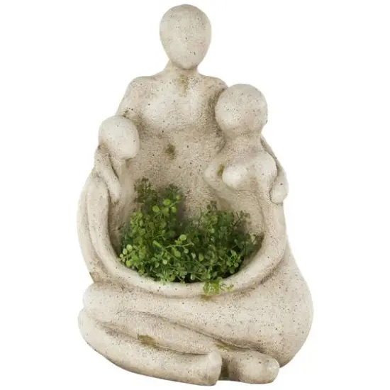 19" Cream Embracing Family Figures Sitting Planter {9}