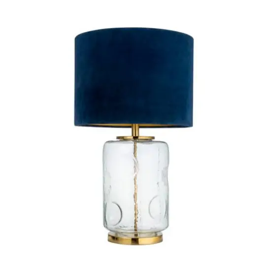 Hello Honey® 25" Clear and Navy Embossed Blown Glass Table Lamp with Velvet Shade {9}
