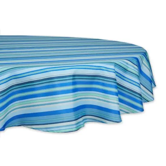 Blue Ocean Stripe Print Outdoor Tablecloth, 60" Round {1}