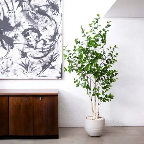 6ft. Potted Green Artificial Birch Tree with Real Touch Leaves {8}