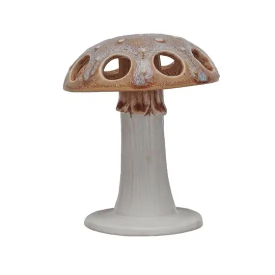 Hello Honey&reg; 5" Brown & White Mushroom Motif Stoneware Toothbrush Holder {1}