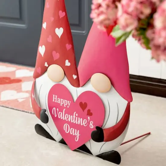 Glitzhome&reg; 30" Valentine's Metal Gnome Couple Yard Stake {6}