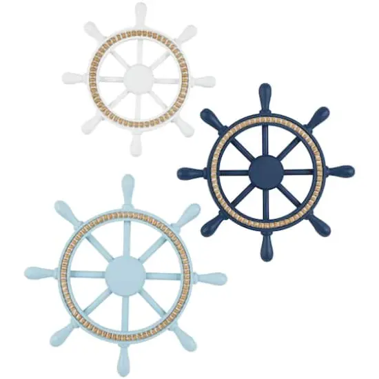 Multicolored Nautical Wooden Ship Wheels with Beaded Accents Wall D&eacute;cor Set {1}
