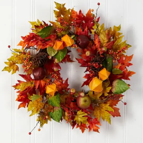 24" Maple Leaf & Berries Fall Artificial Wreath {4}