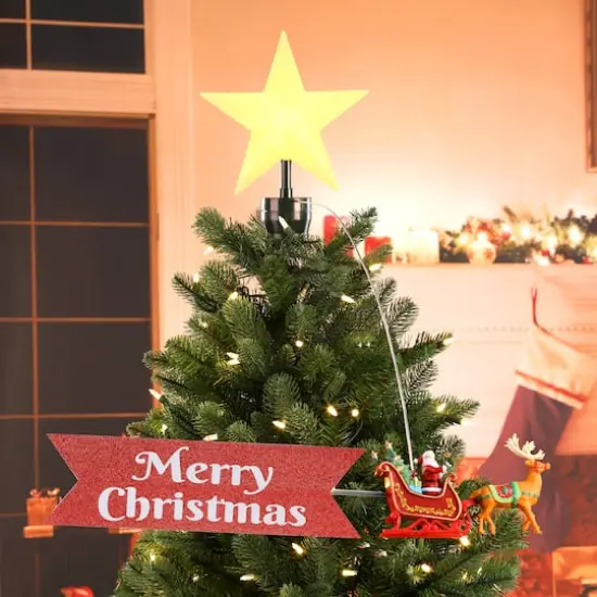 Animated Santa's Sleigh with Banner Tree Topper {4}