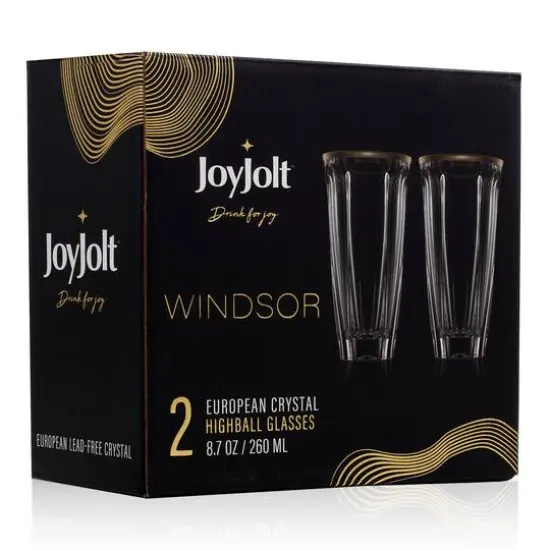 JoyJolt&reg; 8.7oz. Gold Rimmed Windsor Crystal Highball Glasses, 2ct. {8}