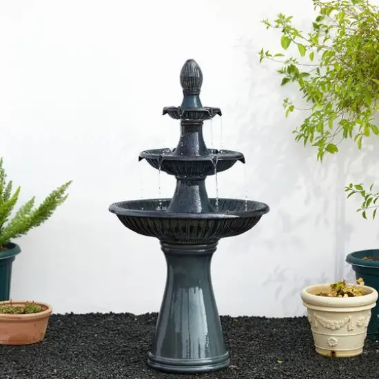 Glitzhome&reg; 45" 3-Tier Ceramic Outdoor Fountain Turquoise {3}