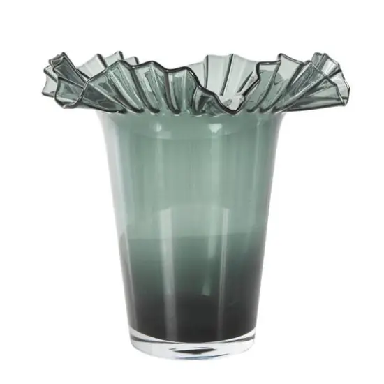 Green Glass Floral Tulip Inspired Ombre Vase with Wavy Opening {5}