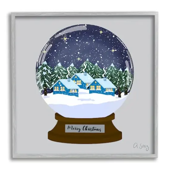 Stupell Industries Merry Christmas Winter Snow Globe Framed Giclee Art Gold {1}