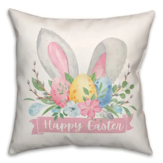 Happy Easter Banner 18" x 18" Throw Pillow {1}