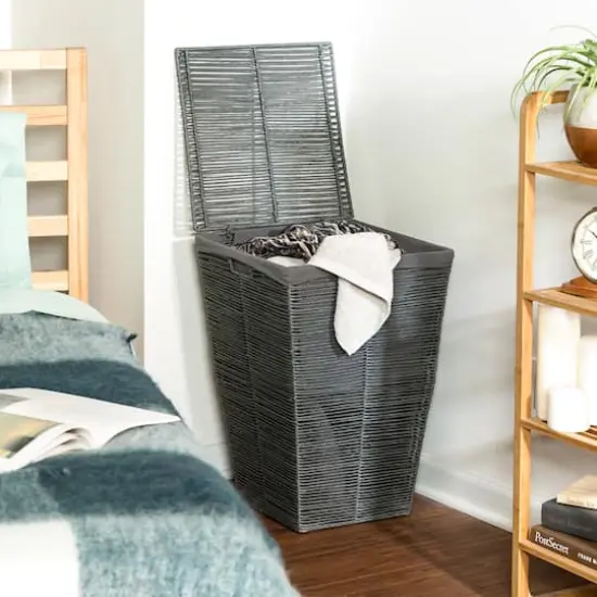 22" Coastal Collection Cool Gray Laundry Hamper with Lid {3}