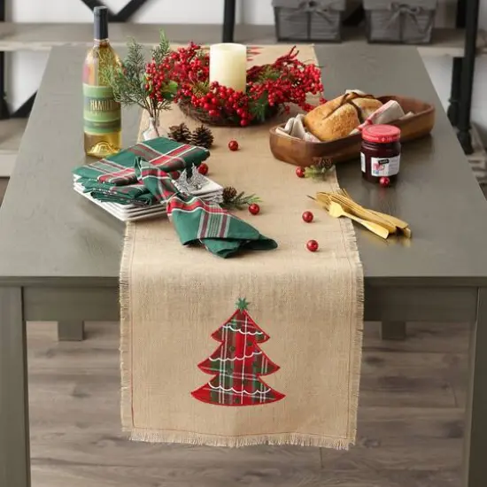 DII&reg; 108" Embroidered Tree Burlap Table Runner {8}