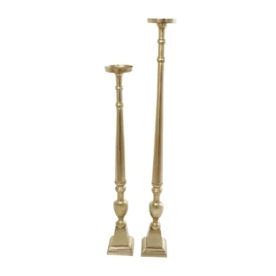 Aluminum Tall Floor Pillar Candle Holder Set Gold {1}
