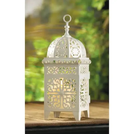 10.75" White Scrollwork Candle Lantern {4}