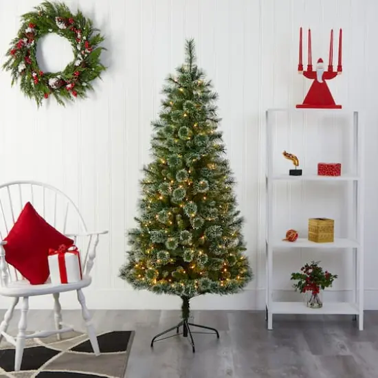 6ft. Pre-Lit Wisconsin Slim Snow Tip Pine Artificial Christmas Tree with Clear LED Lights {6}