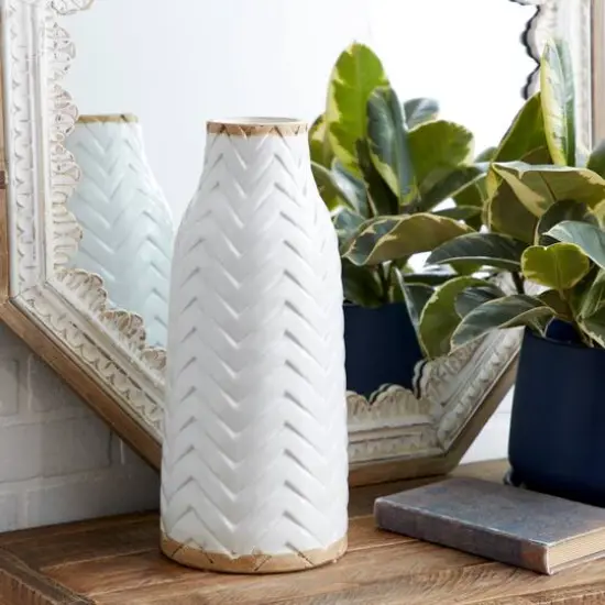 White Porcelain Coastal Style Vase, 7" x 16" {6}