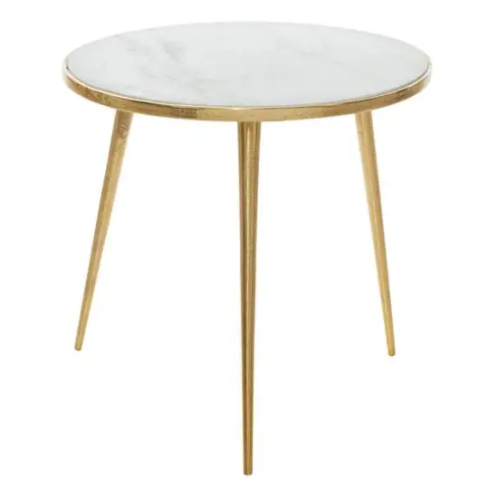 20'' Gold Aluminum & White Marble Modern Accent Table {1}