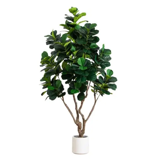 8ft. Artificial Grand Fiddle Leaf Tree in White Decorative Planter {1}