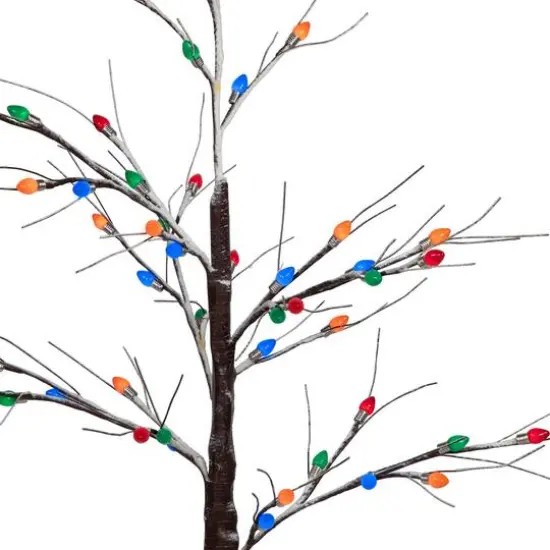 4ft. Pre-Lit Brown Frosted Christmas Twig Tree, Multicolor LED Lights {6}