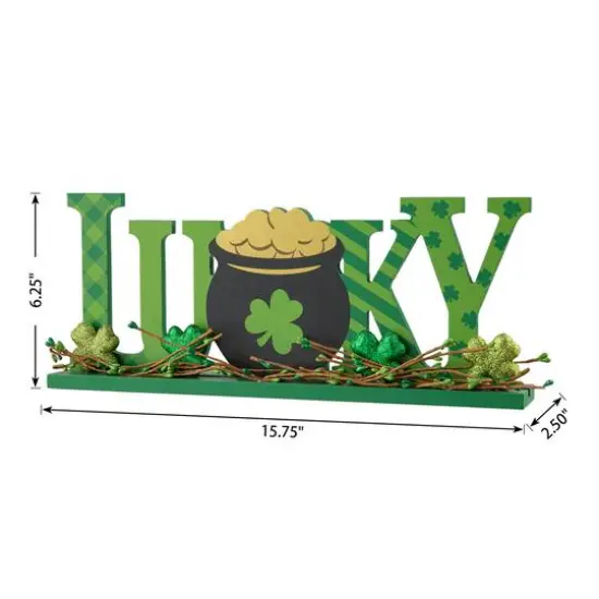 Glitzhome&reg; 15.75" St. Patrick'Lucky Wooden Table Decor {9}