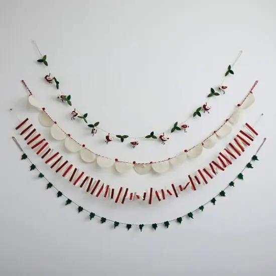 Hello Honey&reg; 6ft. Handmade Wool Felt Green Leaves with Red & Gold Jingle Bells Garland {4}