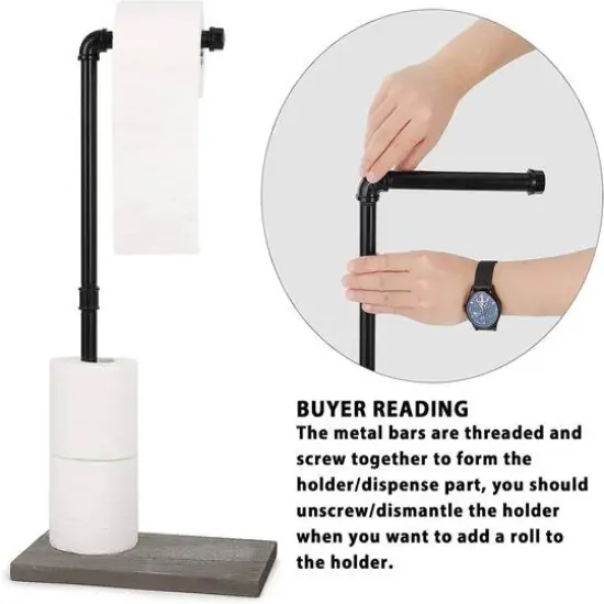 NEX&trade; Freestanding Iron Pipe Toilet Paper Holder with Solid Wood Base Olive Green {5}