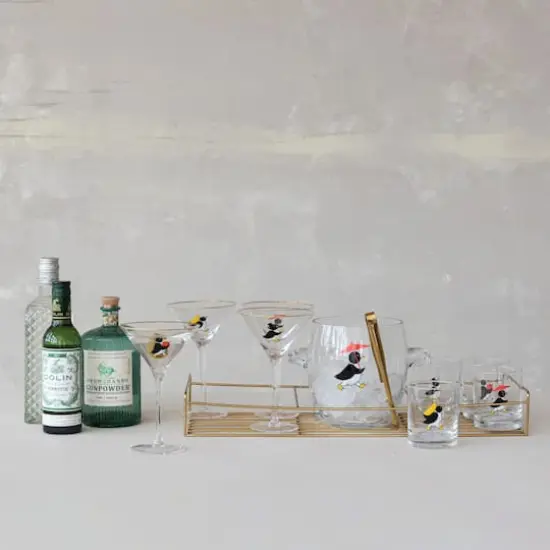 Hello Honey 11-Piece Vintage Reproduction Glass Barware Set with Penguin Decal, Gold Finish {3}