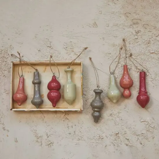 Hello Honey&reg; Multicolor Enameled Mango Wood Finial Ornament Set {3}